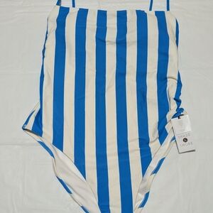 Blue and White Striped One-Piece Swimsuit